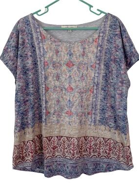 3/$20 Astrologie Mixed Print Round Neck Short Sleeve Top - Blue Multicolor